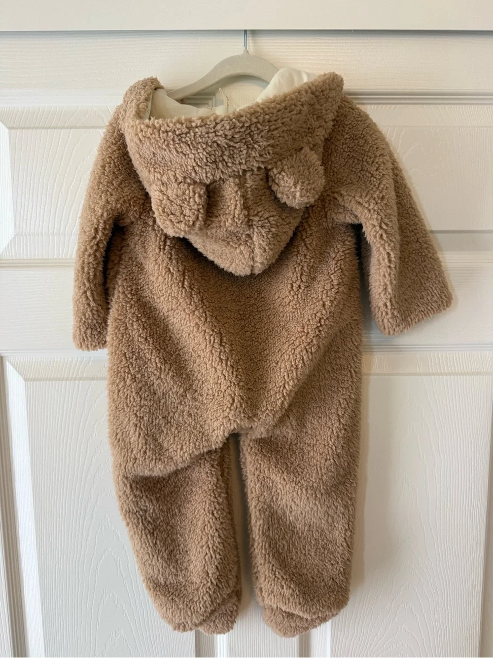 Quincy Mae Beige Fleece Baby One-Piece with Hooded Bear Ears - bear jumpsuit